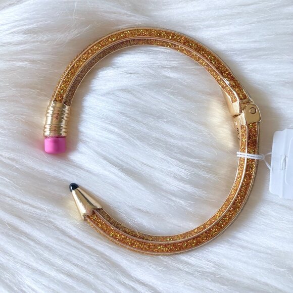 NWT Betsey Johnson Glitter Pencil Earrings and Bracelet Set Gold Sparkly School - Picture 5 of 7